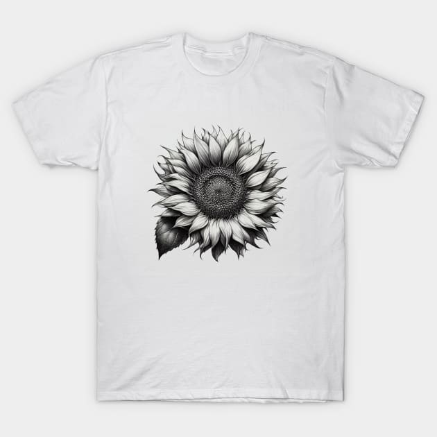 Sunflower sketch black and white T-Shirt by fantastic-designs